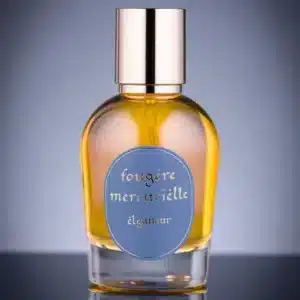 Parfum Fougère mercurielle Elganaur dans son flacon en verre avec étiquette bleue