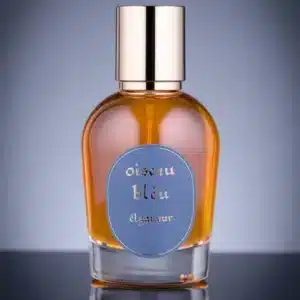 Parfum Oiseau bleu Elganaur dans un flacon en verre avec étiquette bleue