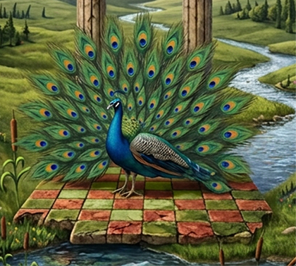 Le paon symbolisant l'Oiseau bleu du paradis et la beauté spirituelle.
