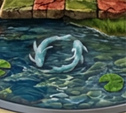 Deux poissons nageant dans les eaux primordiales du Jardin d'Éden.