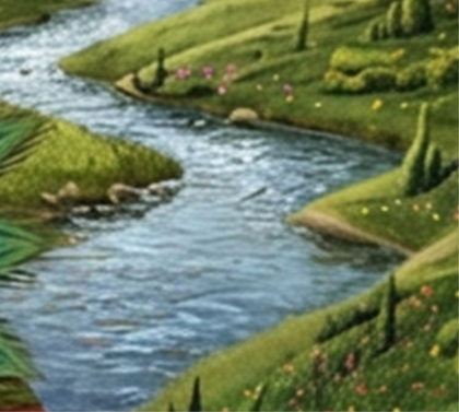 La rivière du Jardin d'Éden symbolisant les eaux primordiales et la purification.