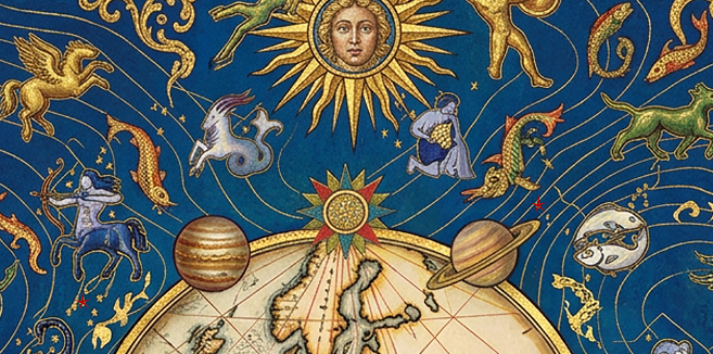 Le Soleil au sommet de la rose des vents symbolisant la lumière et l'orientation spirituelle.