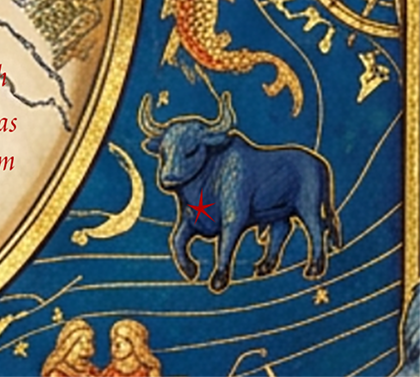 Le Taureau représenté dans le zodiaque de la rose des vents médiévale.