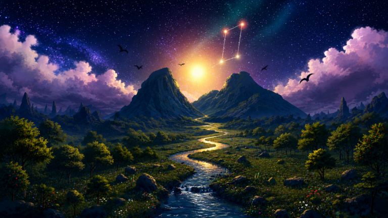 The Ship of the Soul crossing a mystical landscape toward the light, symbolizing the journey of the soul and spiritual rebirth.