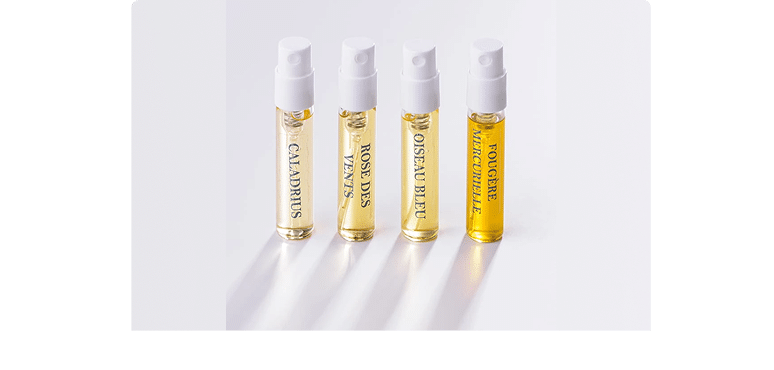 Elganaur Perfume Samples – Caladrius, Rose des Vents, Oiseau Bleu and Fougère Mercurielle