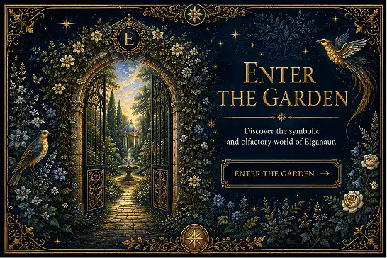 Entrance to Elganaur's symbolic garden and world of artisanal botanical perfumery