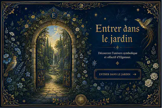 Entrée du jardin symbolique Elganaur, univers de parfumerie botanique artisanale