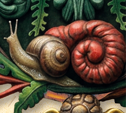 Escargot représentant l'eau argentée et la transmutation dans la symbolique du Mercure.